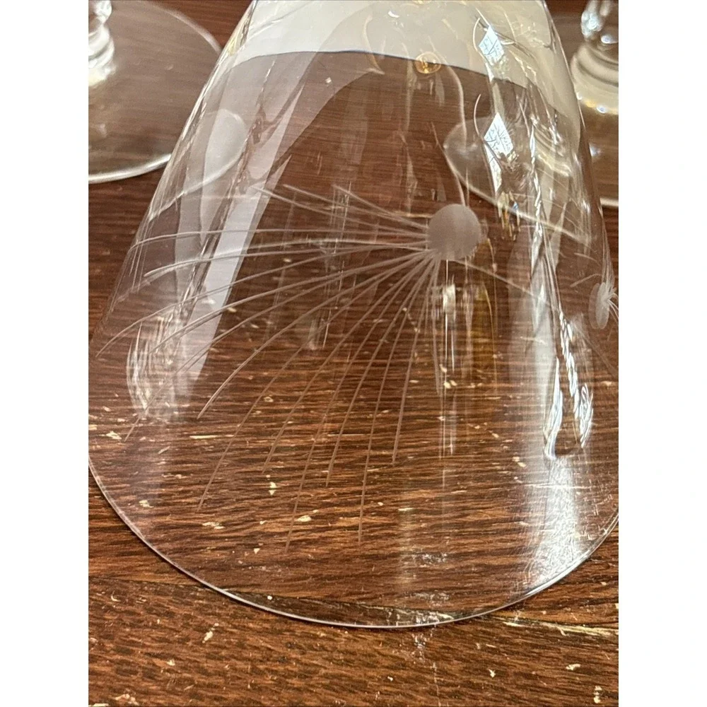 MCM Fostoria Glass Crystal Pine 10 oz Tall Water‎ Wine Goblet Glasses Set Of 6